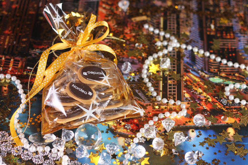 Банковский Маркетинг - Мешочек с 17-ю Печеньями с золотой основой и ленточкой, 95г
